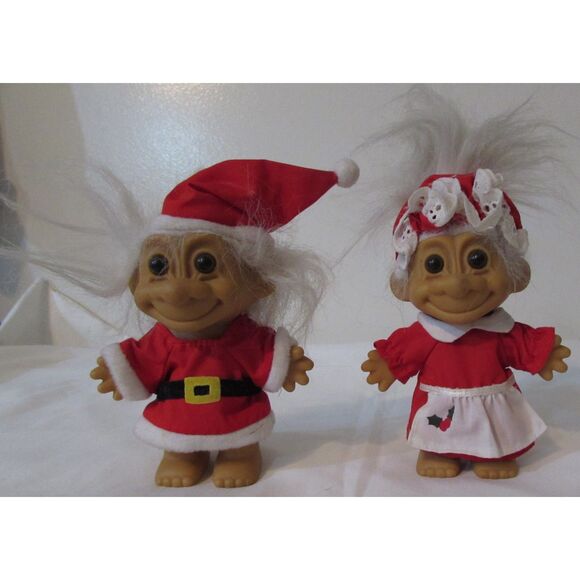 Vintage Christmas troll dolls 1990's Mr. & Mrs. Claus Santa Claus Christmas red - Picture 1 of 7